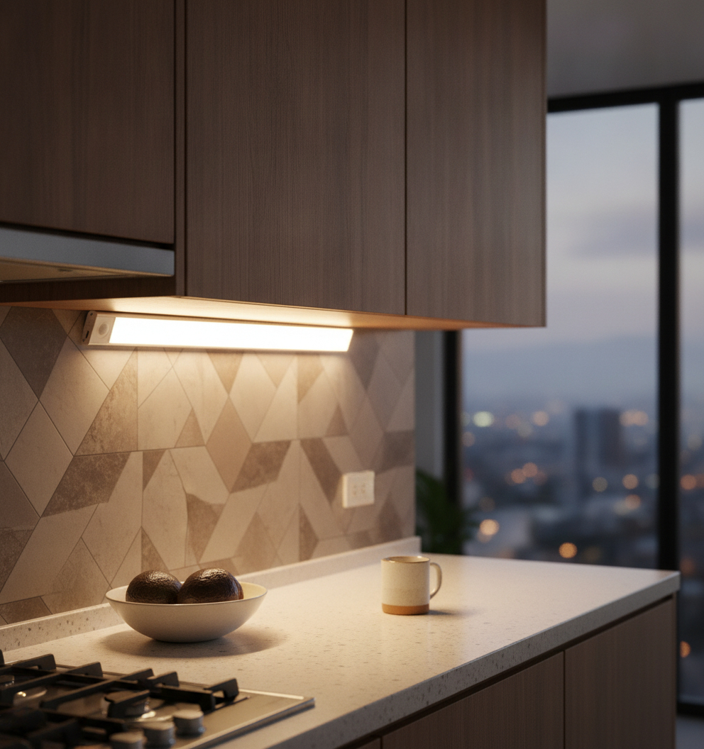 Barra LED bajo mueble de cocina