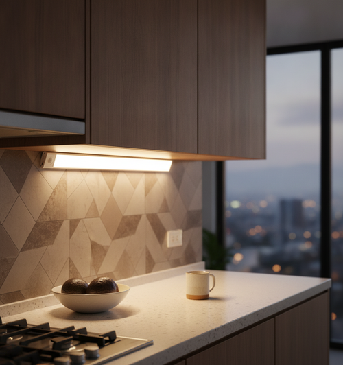 Barra LED bajo mueble de cocina