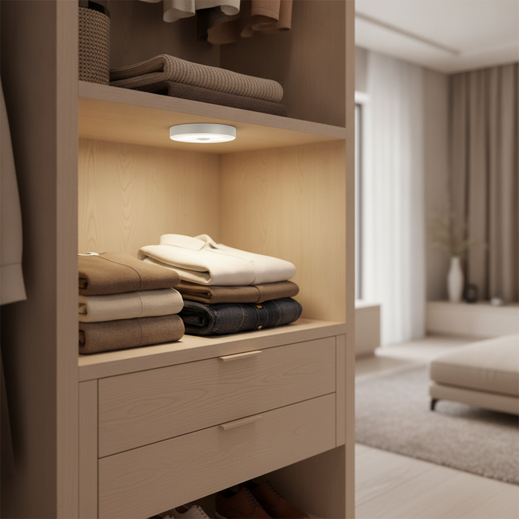 Luz LED redonda en closet
