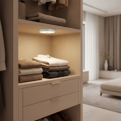 Luz LED redonda en closet