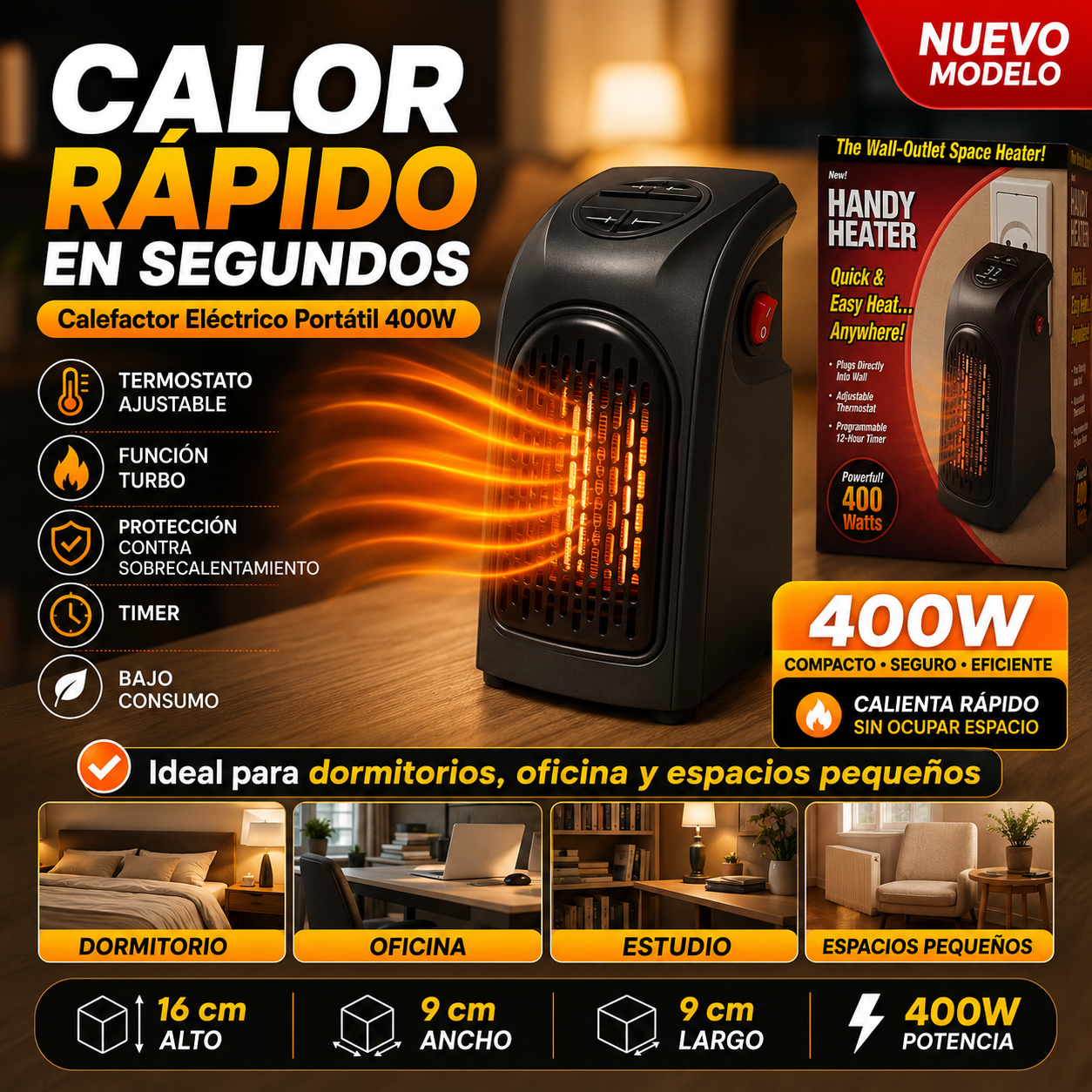 Calefactor Eléctrico 400w Handy Heater