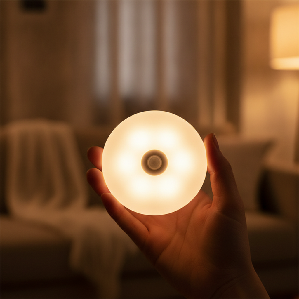 Luz LED encendida en mano